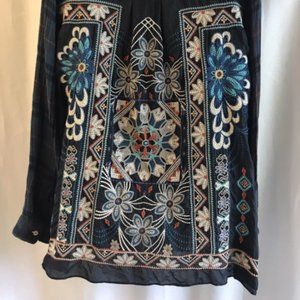 AMAZING!! Johnny Was Workshop Kiki Pleated Scarf Back Embroidered Flannel Shirt